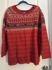 Woolrich Womens Lightweight Wool Blend Sweater Pullover Red XXL Fair Isle Sheep