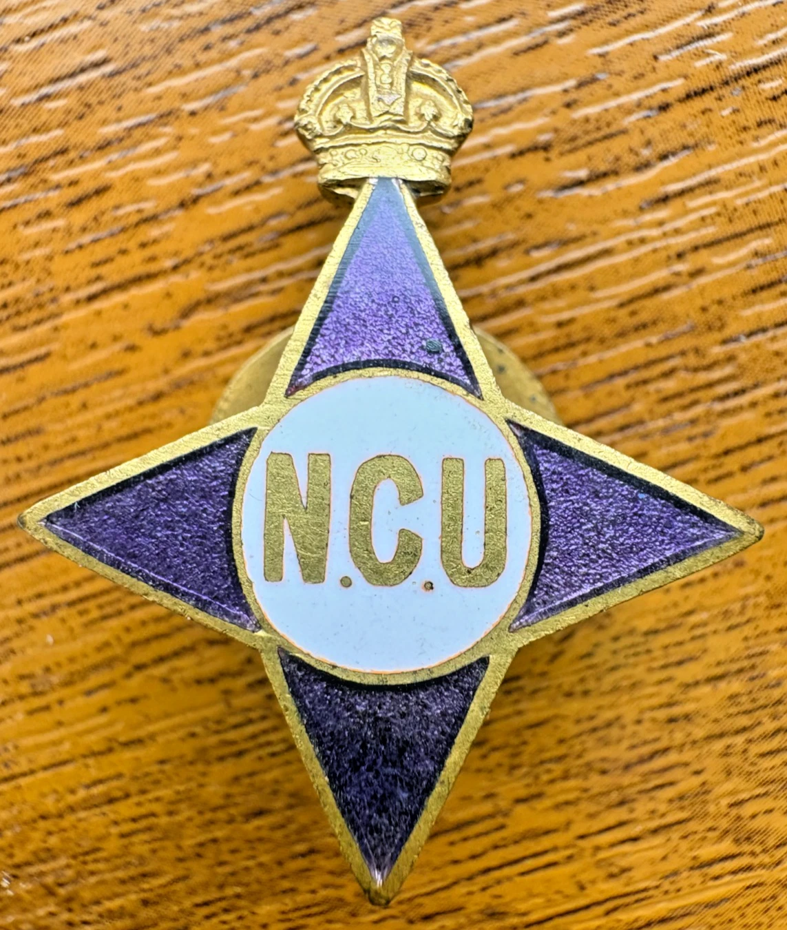N.C.U. Enamel Membership Badge Purple Star Crowned Design Sheffield Marked Pin