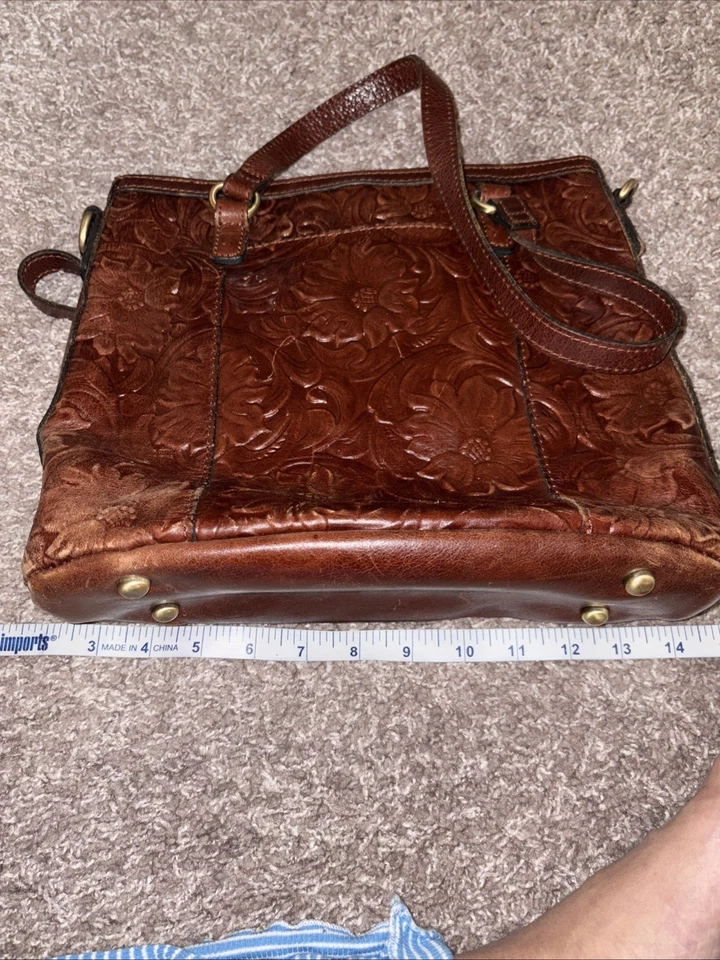 Patricia Nash Poppy Signature Map Purse Satchel Brown Leather Shoulder Bag Tote - Image 2 of 4