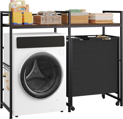#ad Rolling Laundry Cart with Shelves amp; Hooks Over Washer Storage Solution 55quot;H $147.99