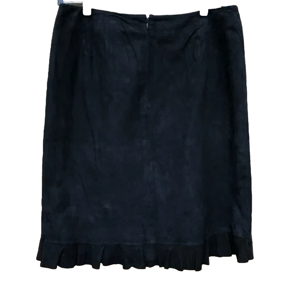 DE COLECCIÓN VS2 VAKKO Y2K AÑOS 90 Falda Lápiz con Dobladillo con Volantes Cuero Gamuza Cabra Negra Talla 6 Foto 4 de 4