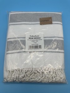 FOLKULTURE Cabana Stripe Shower Curtain 72x72 Gray White Tassel Fringe New