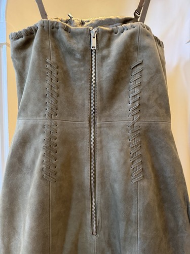BNWT Karen Millen Real Suede Leather Dress Olive Green 6 XS Whipstitch Bandeau - Picture 10 of 12