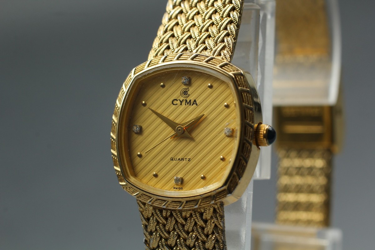 Vintage Exc 5 CYMA 616S 4P Diamonds Gold 22mm Womens Qz