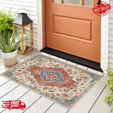 Vintage Area Rug 2X3 Small Entry Rug Non-Slip Boho Distressed Throw Rugs Washabl