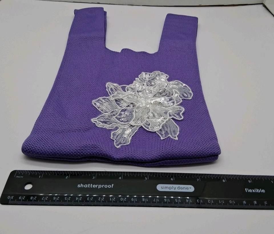 NWOT Purple Small Knitted Wrist Bag OOAK Tote Easily Stretches Width Bible Bag - Image 2 of 4