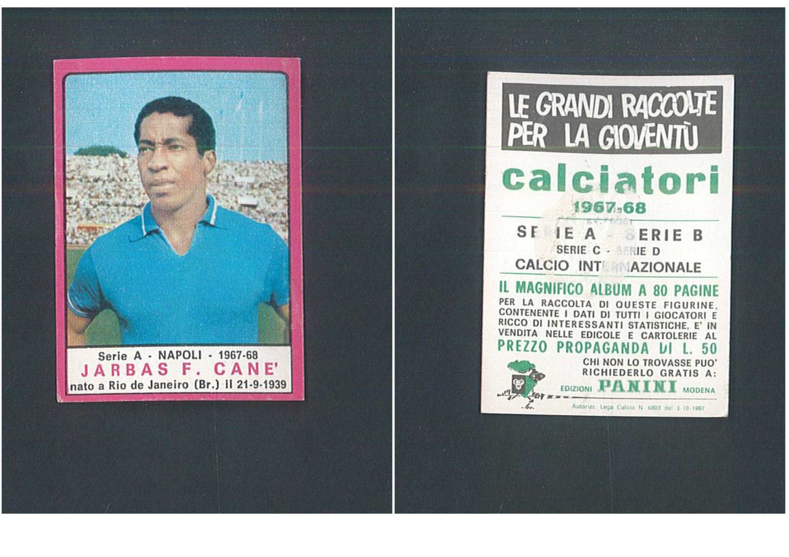 Figurina Calciatori Panini 1967-68 Canè (Napoli) Ottima Rec. ▓