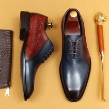 Business Oxford Shoes Men's Dress Handmade Shoes Lace-up Leather Shoes