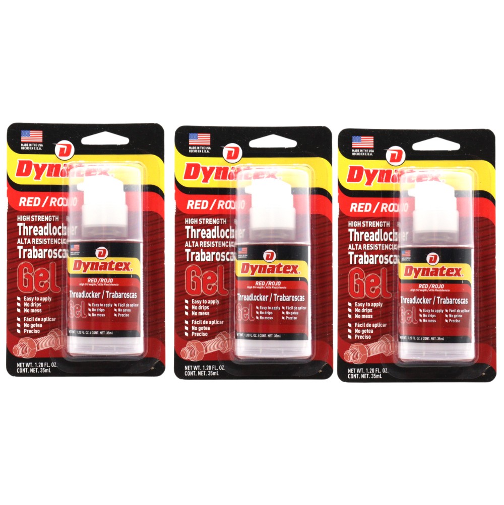 Dynatex Red High Strength Gel Threadlocker 1.20 oz Bottle (3-Pack)