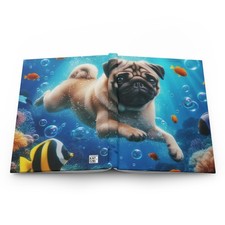 Hardcover Journal Matte, Underwater Pug Dog Print Notebook, Sketchbook, Writing