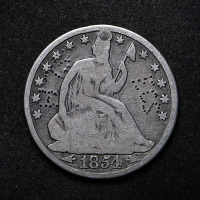 1854-O Seated Liberty Silver Half Dollar w/arrows Damaged Good w/plugged hole
