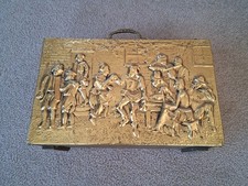 Vintage Embossed Brass Over Wood Double Magazine Rack Music Dance Scene Handle 