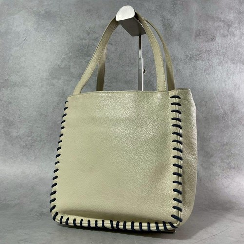 Yves Saint Laurent Beige Leather Stitch Tote Handbag Designer Authentic Vintage