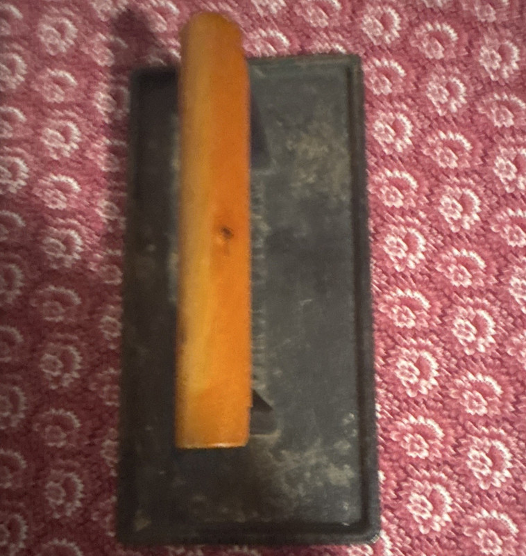 Vintage Knife Sharpening Stone Block w/ Grooved Surface, Wood Handle