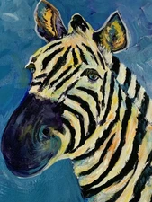 14x12 Zebra original painting art oil On Canvas  Beautiful Colors