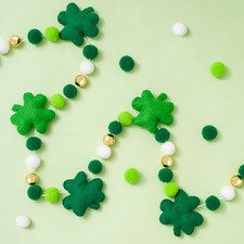St. Patrick's Day 8.2ft Felt Ball Garland with Shamrock and Gold Beads