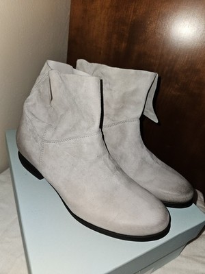 dee keller Elsy Grey Leather Ankle Bootie Grey Round Toe Block Heel Pull On 8.5