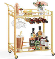 VASAGLE Drinks Trolley, Bar Cart, Serving Trolley with 2 Mirrored Shelves, Wine 