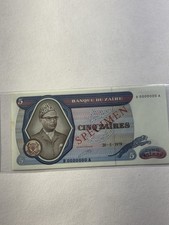 1979 Zaire 5 Zaires Banknote P# 22s Specimen