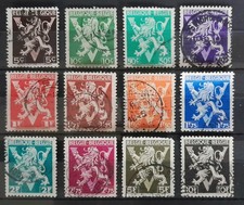 Belgium 1944 Lion Rampart used stamps 12 values 5c - 10f