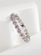 Silver Pink Stone Cubic Zirconia Eternity Ring Sizes 5 6 7 8 9