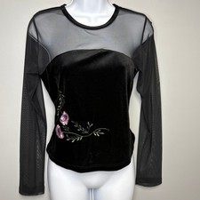 VTG 90s Y2K Whimsigoth Gothic Fairy Velvet Mesh Floral Embroidered Top Sz M
