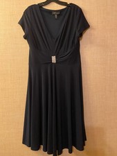 R M Richards cap sleeve A-line dress size 12 dark blue with rhinestone accent