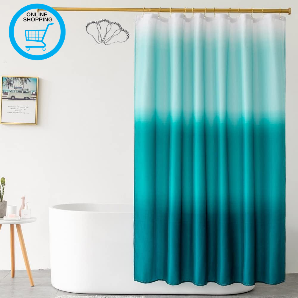 Fabric Shower Curtain Blue Teal Ombre Aqua Shower Curtain Ocean with Steel Hooks