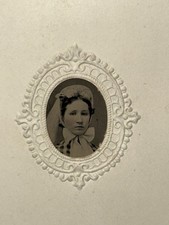 Antique Civil War Era Tintype Photo Gem Type Beautiful Young Girl In Bonnet 1860