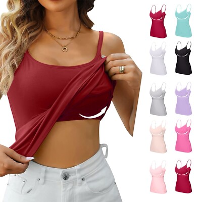Womens Fit Camisole with Built in Bra Adjustable Spaghetti Straps Camis Tank Top