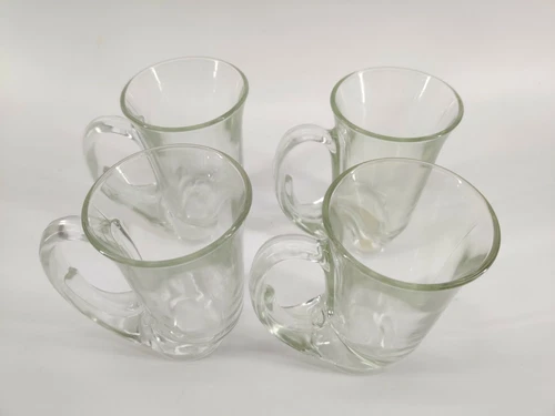 Tiara Indiana Clear Glass Horn Mugs Lot of Four (4)