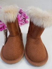 The Children's Place Girl Faux SUEDE BROWN FUR Boots 7T NWT