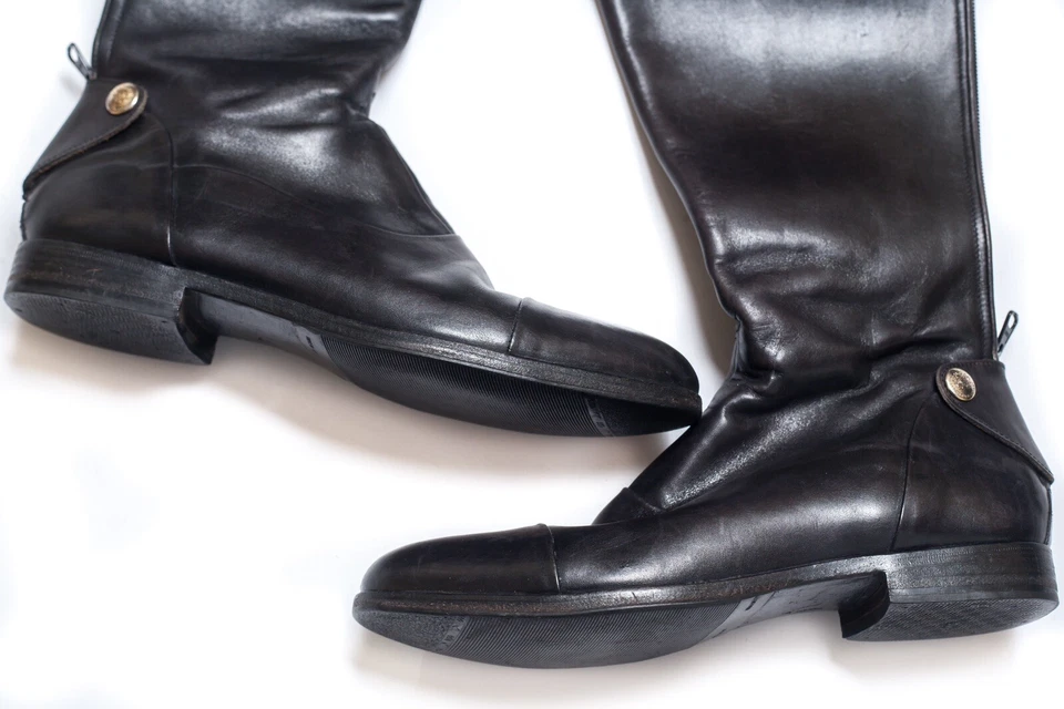 ALBERTO FASCIANI Mujer Cuero Negro Logo Botas Altas Talla 39 Foto 4 de 4