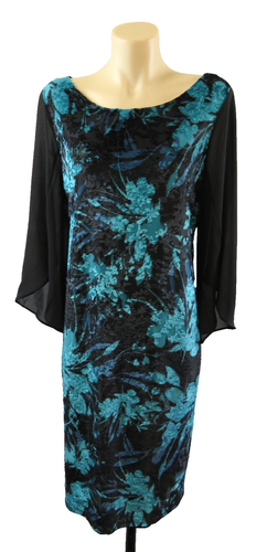 Liz Jordan Womens Size 14 Black Velvet Dress Sheer Sleeves Party Stretch Midi - Picture 3 of 9