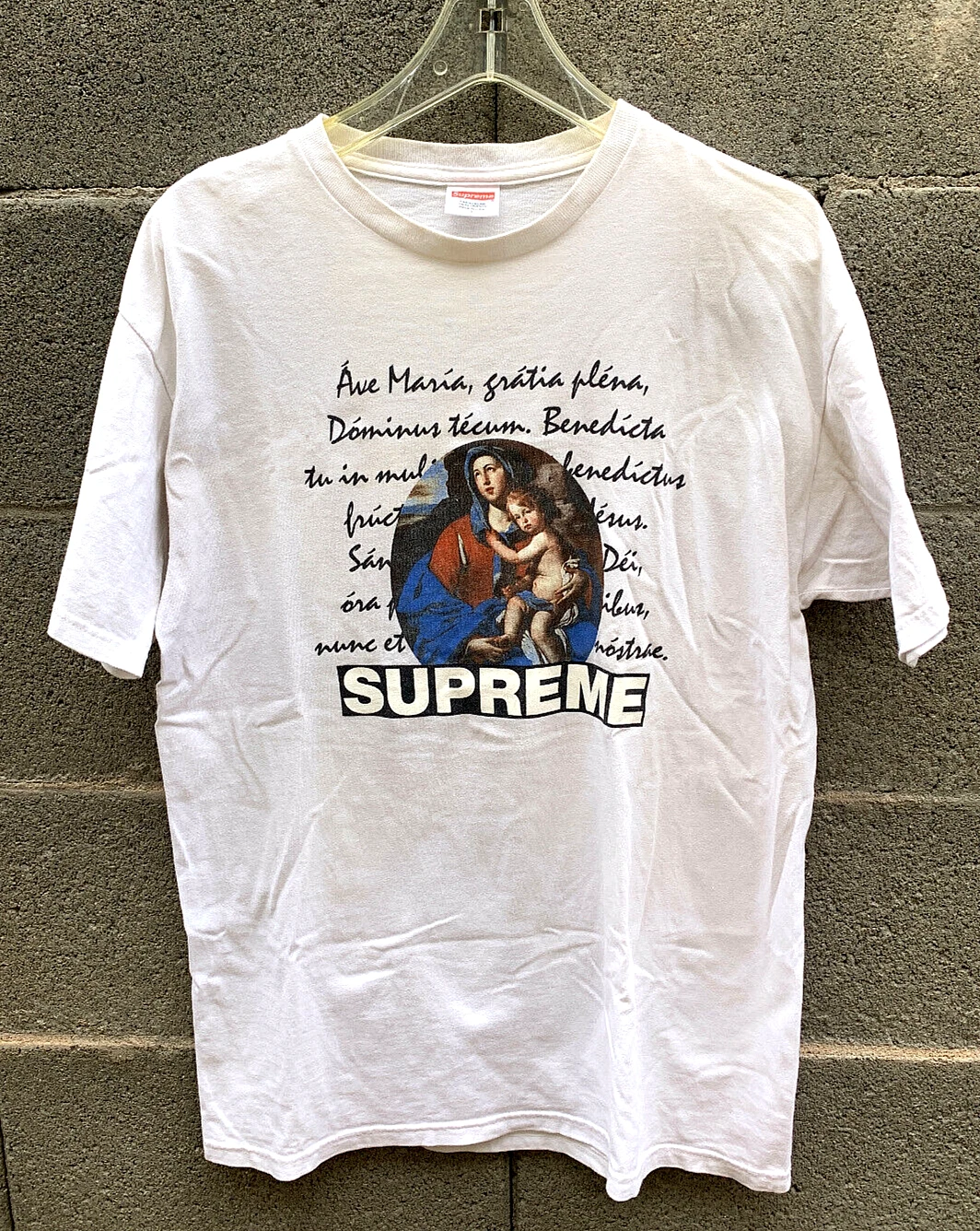 T shirt homme blanc Supreme NYC « Ave Maria » 2012 taille L rare porté