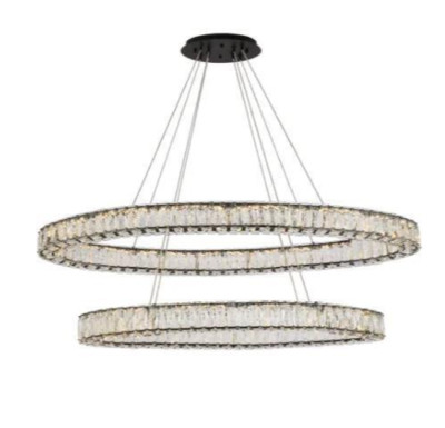 Large Crystal Chandelier Black Oval Foyer Dining Room Ceiling Light Fixture 48''