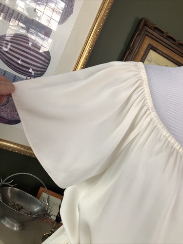 Elie Tahari Ivory Silk Blend Flutter Sleeve Tunic Top Blouse Large L NWOTs - Picture 6 of 10