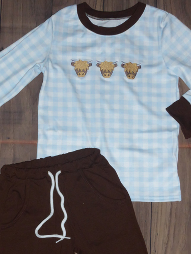 NEW Boutique Boys Cows Long Sleeve Shirt & Pants Outfit Set - Picture 2 of 2