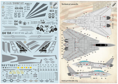 Print Scale 72-390 - 1/72 Tomcat F-14 A Part 3, wet, dry decal for aircraft