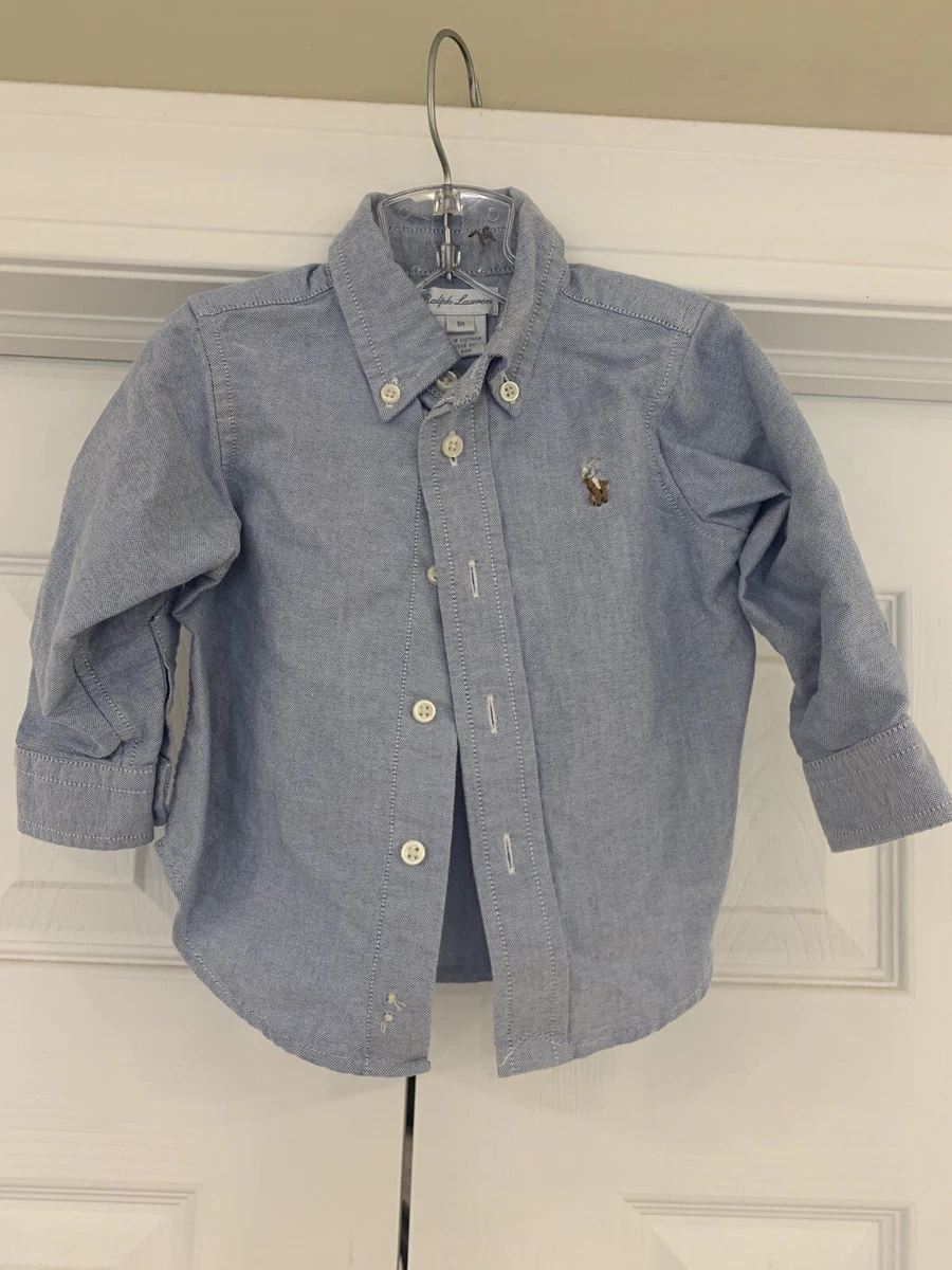 Polo Ralph Lauren Baby Boy Blue Cotton Oxford Button Up Dress Shirt 9 months