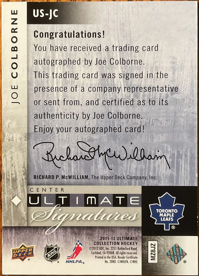 2011-12 Ultimate Collection Ultimate Signatures Joe Colborne #US-JC - Image 2 of 2