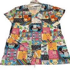 Bobbie Brooks Woman  s Small Scrubs Medical Vet Uniform Fox Top Shirt NEW
