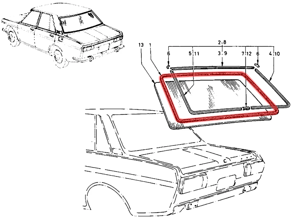 1968-1973 para Datsun 510 Bluebird 1600 parabrisas trasero resistente al clima sello de goma Foto 4 de 4