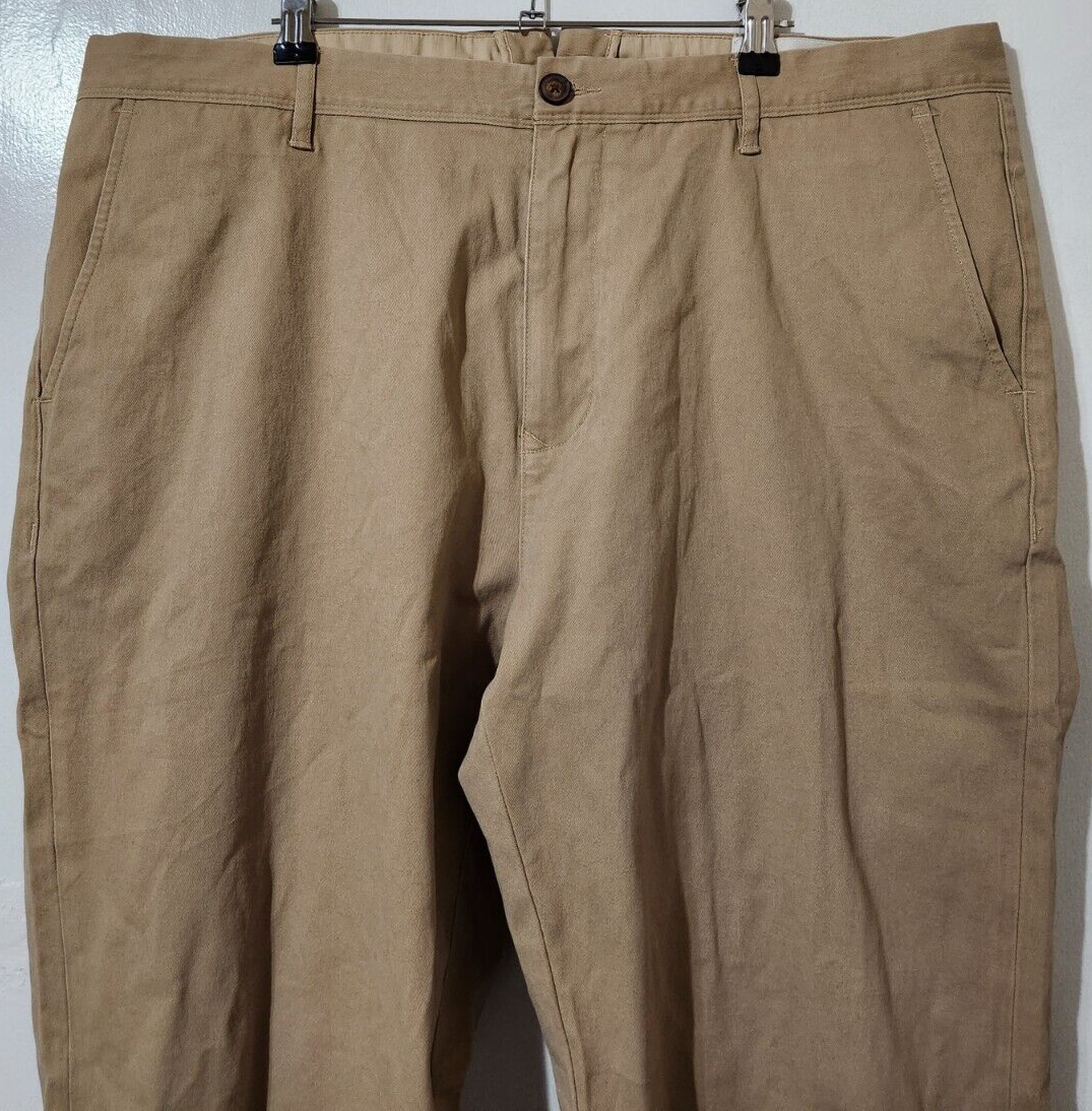 Mott & Bow Mens Slim Fit Charles Chino Pants 40x32 Khaki Canvas Flat Front Twill
