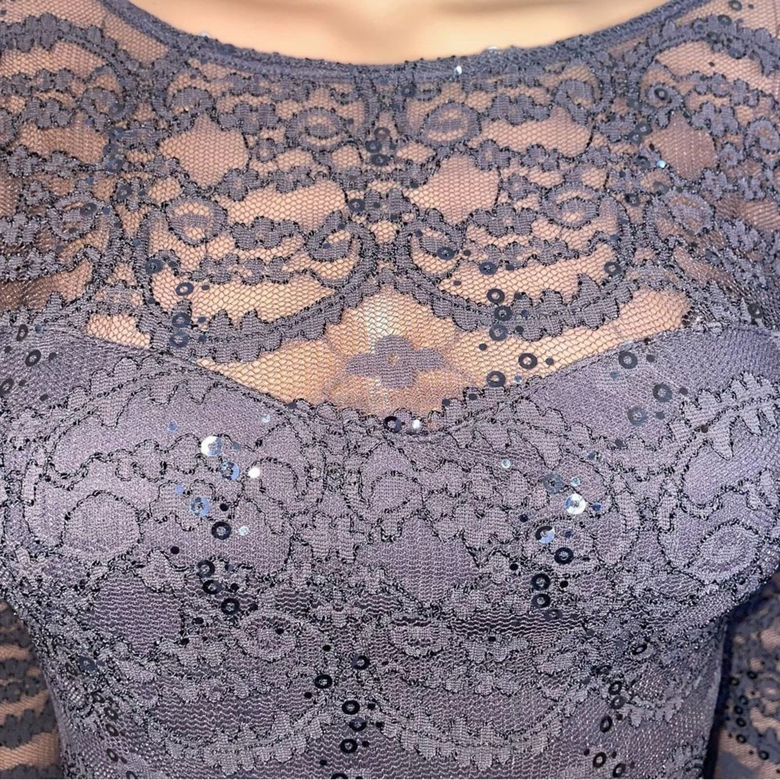 VETEMENTS Abito Jump Apparel marca grigio pizzo su grigio paillettes body con vestibilità XS