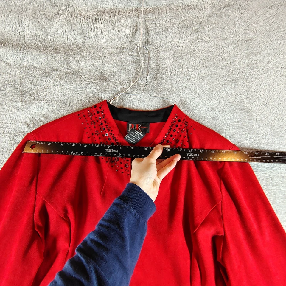 复古 80 年代 R&K Originals 女式 14 红色串珠领拉链西装外套 — 第 3/4 张图片