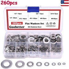 260pcs Flat Washer Assortment Kit 304 Stainless Steel #6 -1/2" For Bolt & Screws