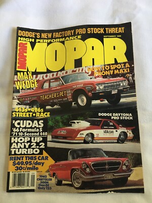 Mopar High Performance Magazine September 1988 Back Issue Vintage