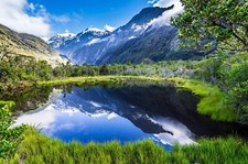 Landscape nature summer lake reflection mountains grass Custom Gaming Mat Desk