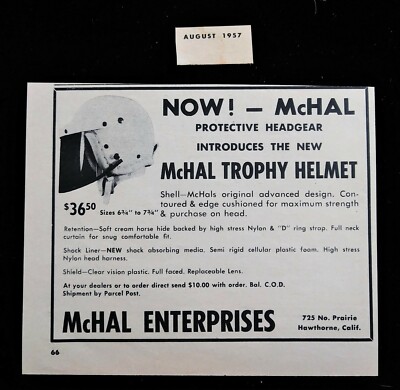 Vintage 1950's Racecar Motorcycle Bike - McHal Trophy Helmet